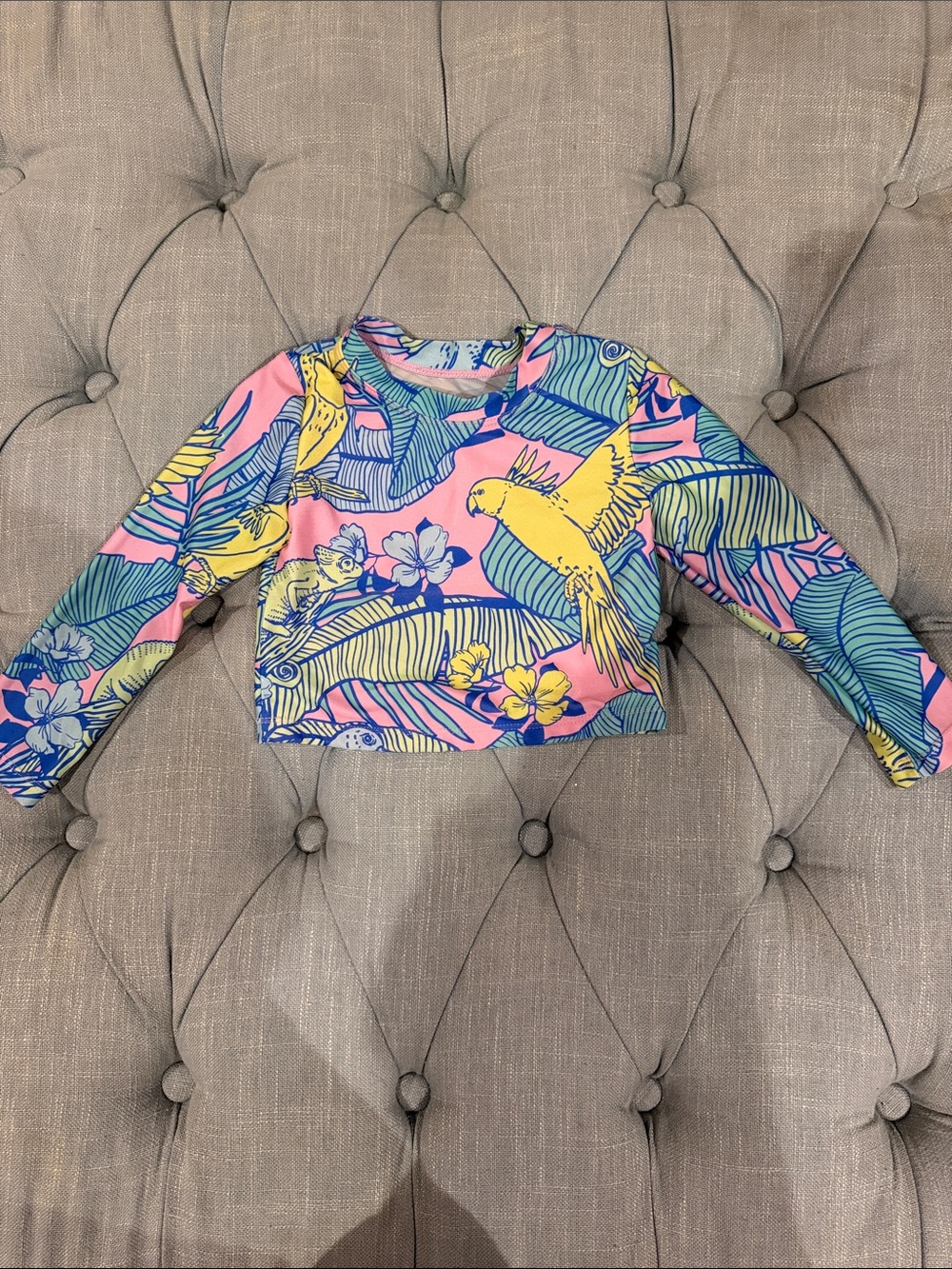 Girls' Tropical Parrot Long-Sleeve Swim Rashguard - Pink/Yellow/Blue